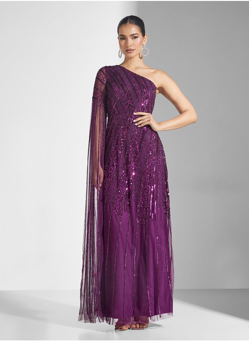Amelia Rose - One Shoulder Sequin Maxi Dress - Image 1