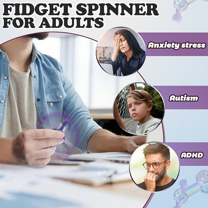 Chilvil Fidget Spinner for Adults,Easter Basket Stuffer Gift for Teen Boy Men Metal Silent Cool Gadgets Quiet Figette Office Desk Toy Anxiety Stress Calm Down Sensory Autism ADHD Valentines Day (Black+Silver) - Image 4