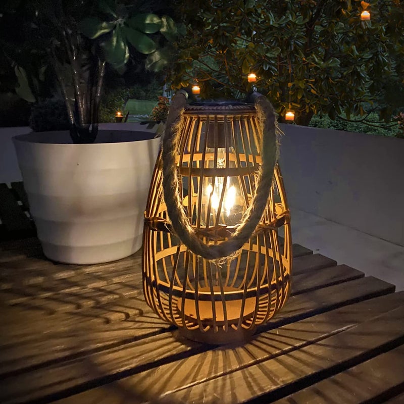 BUARO8AGA Solar Lantern Outdoor Waterproof Large Rattan Lanterns Decorative Bright Boho Lanterns Lights with Handle Rustic Hanging or Table Lamp for Fence Porch Garden Yard Wedding Decoration - Image 1