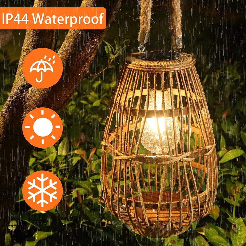 BUARO8AGA Solar Lantern Outdoor Waterproof Large Rattan Lanterns Decorative Bright Boho Lanterns Lights with Handle Rustic Hanging or Table Lamp for Fence Porch Garden Yard Wedding Decoration - Image 3