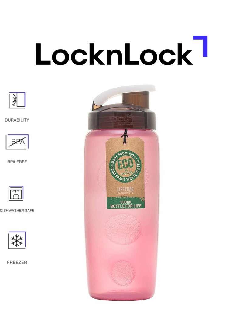 LOCK & LOCK LocknLock Eco-Friendly 500ml Sports Handy Bottle - Durable, Heat Resistant, Pink  - Image 1