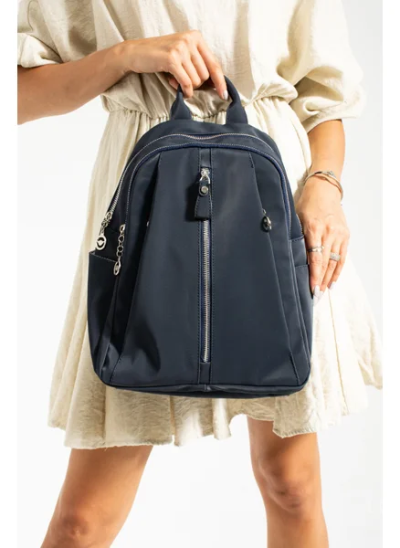 Çanta Trend Bag Trend Women Navy Blue Satin Leather Backpack