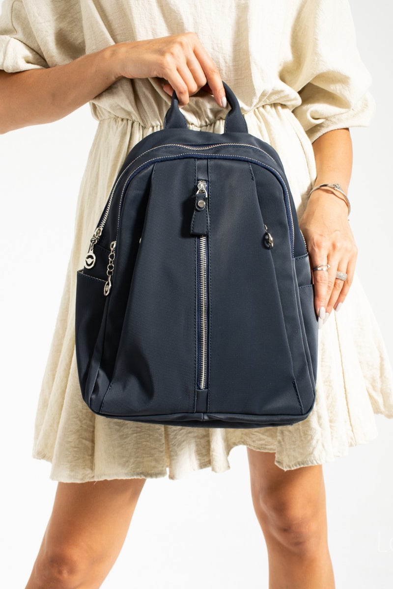 Çanta Trend Bag Trend Women Navy Blue Satin Leather Backpack  - Image 1