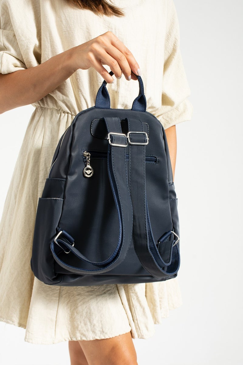 Çanta Trend Bag Trend Women Navy Blue Satin Leather Backpack  - Image 3