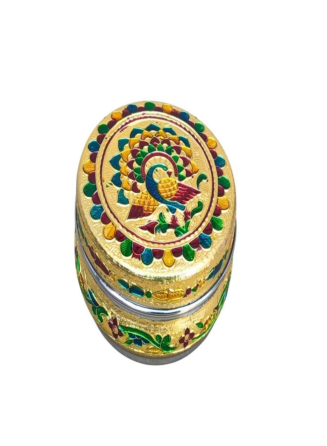 CRAFTS WORLD Handicrafted Stainless Steel Dabba Container Meenakari Decorative Oxidized Storage Box/Chapati Roti Box for Serving Dryfruit Chocolate/Marriage Festival Gift (Peacock) (Pack Of 1) - Image 2