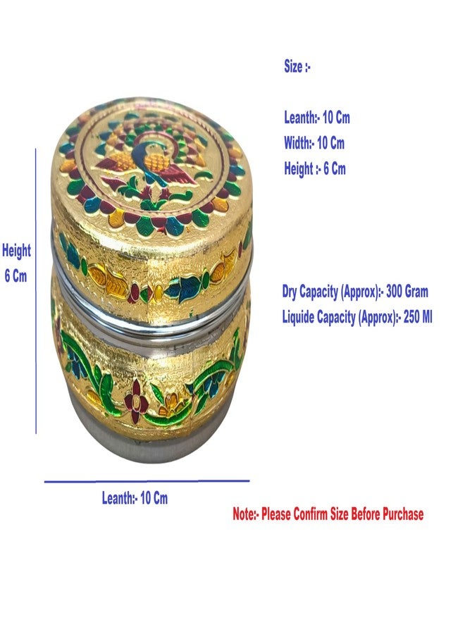 CRAFTS WORLD Handicrafted Stainless Steel Dabba Container Meenakari Decorative Oxidized Storage Box/Chapati Roti Box for Serving Dryfruit Chocolate/Marriage Festival Gift (Peacock) (Pack Of 1) - Image 4