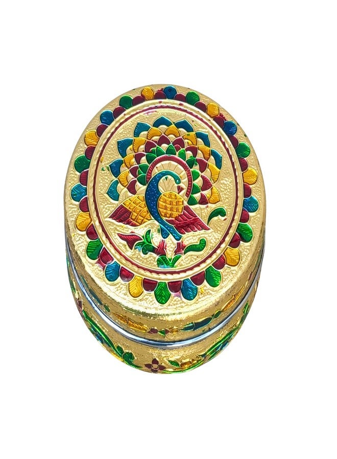 CRAFTS WORLD Handicrafted Stainless Steel Dabba Container Meenakari Decorative Oxidized Storage Box/Chapati Roti Box for Serving Dryfruit Chocolate/Marriage Festival Gift (Peacock) (Pack Of 1) - Image 1