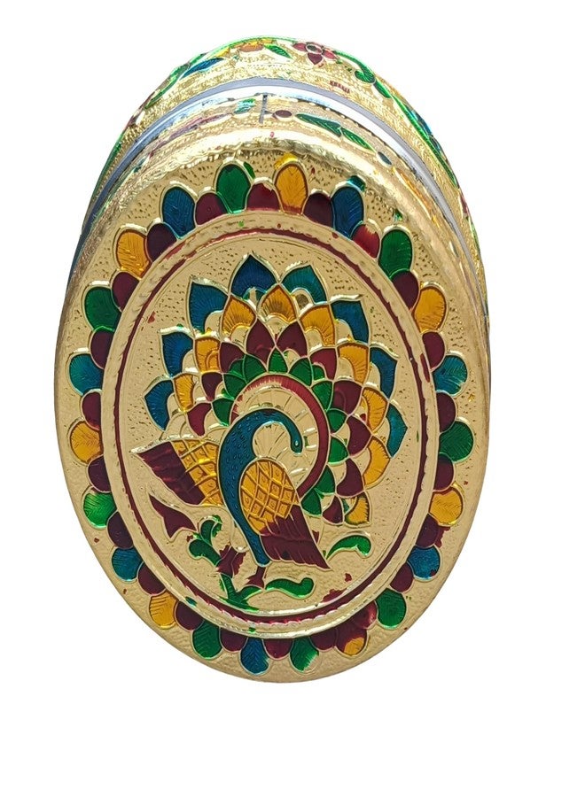 CRAFTS WORLD Handicrafted Stainless Steel Dabba Container Meenakari Decorative Oxidized Storage Box/Chapati Roti Box for Serving Dryfruit Chocolate/Marriage Festival Gift (Peacock) (Pack Of 1) - Image 5