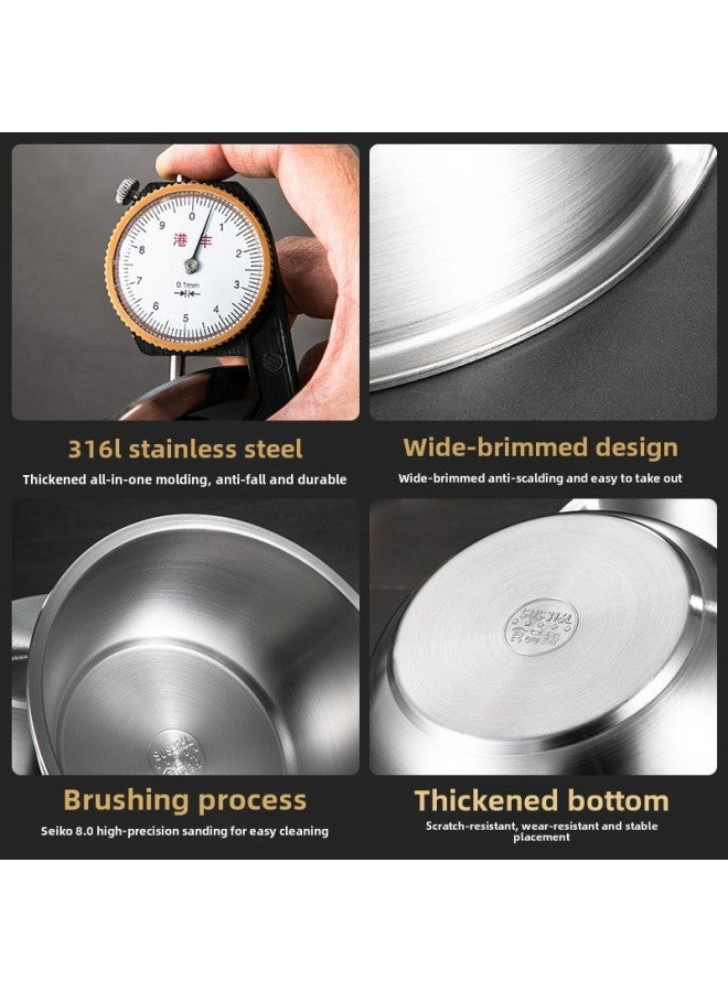 316 Stainless Steel Basin Food Grade Thickened Household Baking Egg Beating And Noodle Basin Salad Stirring Rice Soup Basin Bowl With Lid-规格:304韩式汤盆30cm-颜色:轻奢拉丝本色
