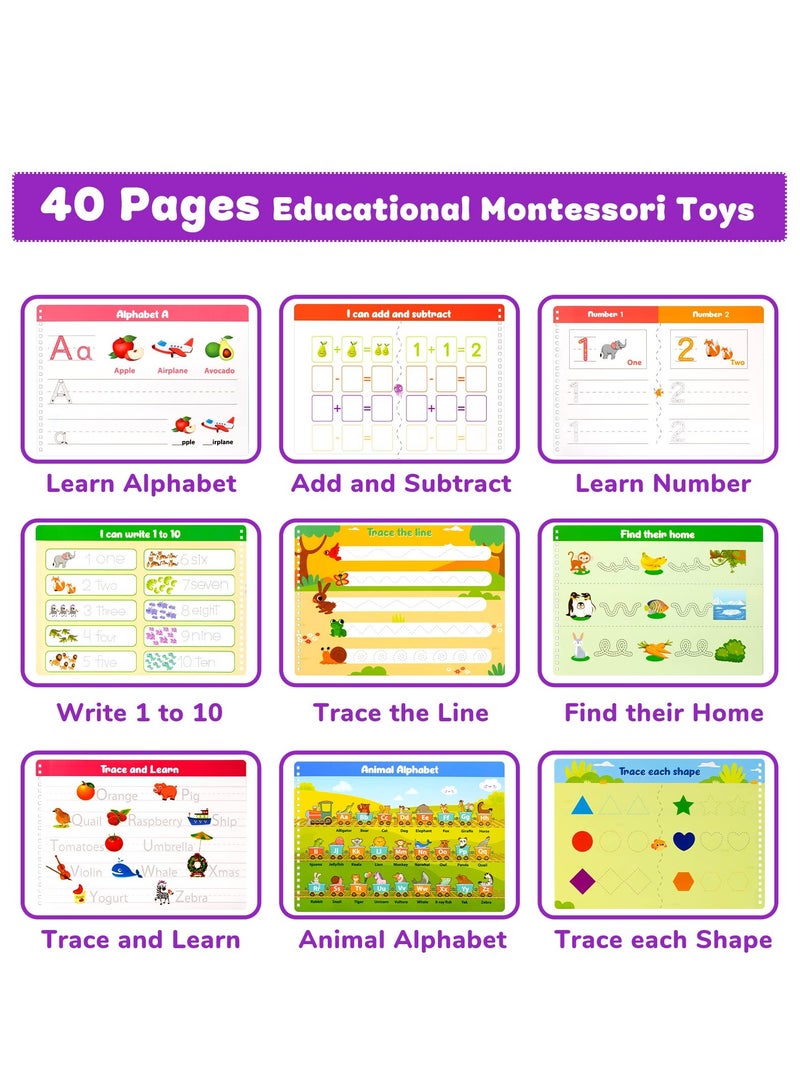 SYOSI Handwriting Practice Book for Kid Toddler Preschool Learning Activity for 3 4 5 Year Olds 40 Pages Montessori Early Educational Toy Kindergarten Letter Tracing Book with 8 Dry Erase Markers - Image 2