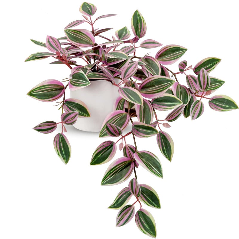 GnFlus Fake Hanging Plants in Ceramic Pot 20 Inch Artificial Pink Ivy Leaves Plant Faux Greenery Vine Plants for Home Bedroom Office Table Shef Desk Indoor Outdoor Decor Pink