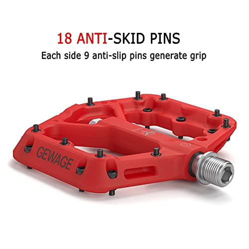 GEWAGE Mountain Bike Pedals - 9/16" Nylon Fiber Bicycle Flat Pedals -Bicycle Platform Pedals for Road Mountain BMX MTB Bike(Red) - Image 3