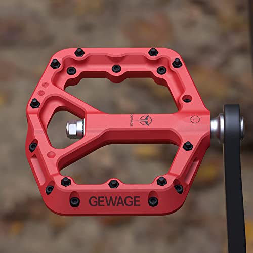 GEWAGE Mountain Bike Pedals - 9/16" Nylon Fiber Bicycle Flat Pedals -Bicycle Platform Pedals for Road Mountain BMX MTB Bike(Red) - Image 2
