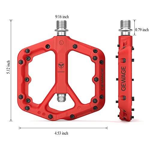GEWAGE Mountain Bike Pedals - 9/16" Nylon Fiber Bicycle Flat Pedals -Bicycle Platform Pedals for Road Mountain BMX MTB Bike(Red) - Image 4