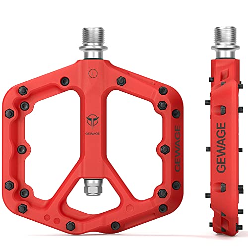 GEWAGE Mountain Bike Pedals - 9/16" Nylon Fiber Bicycle Flat Pedals -Bicycle Platform Pedals for Road Mountain BMX MTB Bike(Red) - Image 1