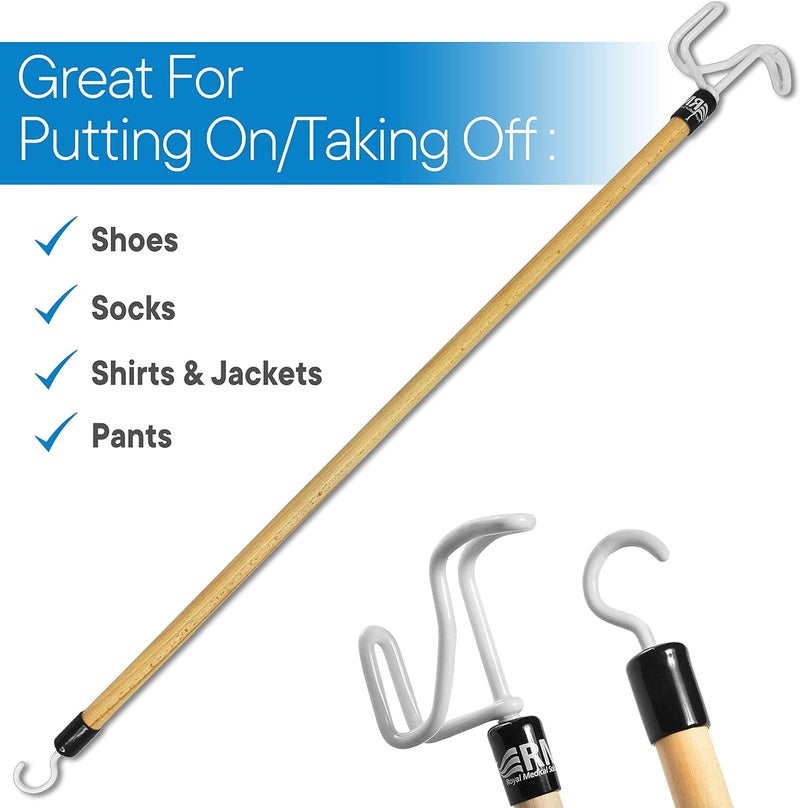 RMS Deluxe 28 Inches Long Dressing Stick Dressing Aid for Shoes Socks Shirts and Pants - Image 2