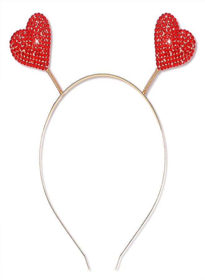 NVENF Valentine’s Day Heart Headband for Women Shinny Rhinestone Heart Hairbands Red Heart Hair Accessory Party Gifts - Image 1