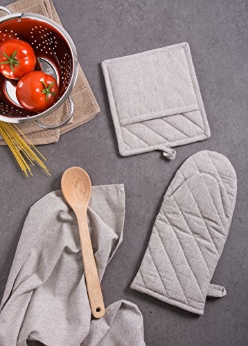 DII 100% Cotton Solid Chambray Kitchen Set, Potholders, Stone, 2 Piece - Image 5