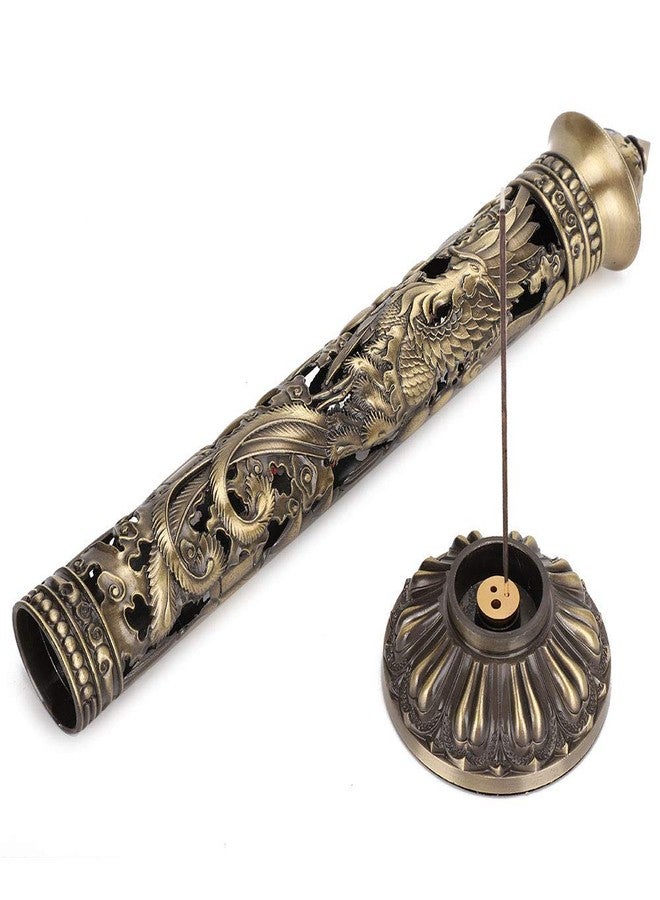 Cocoarm Incense Stick , Bronze Tone Dragon Phoenix Pattern Incense Stick Holder for Home Decoration Office Birthday Gift - Image 1