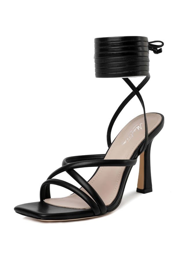 Mostrin Womens Sandals Strappy Heels for Women Lace Up Heels Square Open Toe Heels Tie Up High Heeled Sandals for Prom, Party, Daily Wear, Black2, 8 - Image 1
