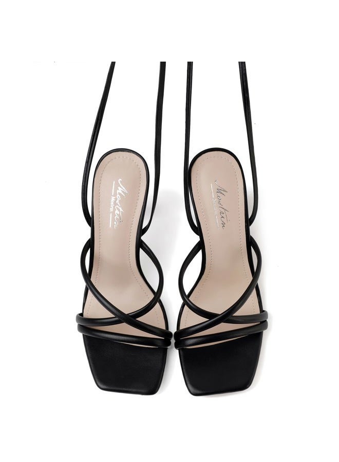 Mostrin Womens Sandals Strappy Heels for Women Lace Up Heels Square Open Toe Heels Tie Up High Heeled Sandals for Prom, Party, Daily Wear, Black2, 8 - Image 4