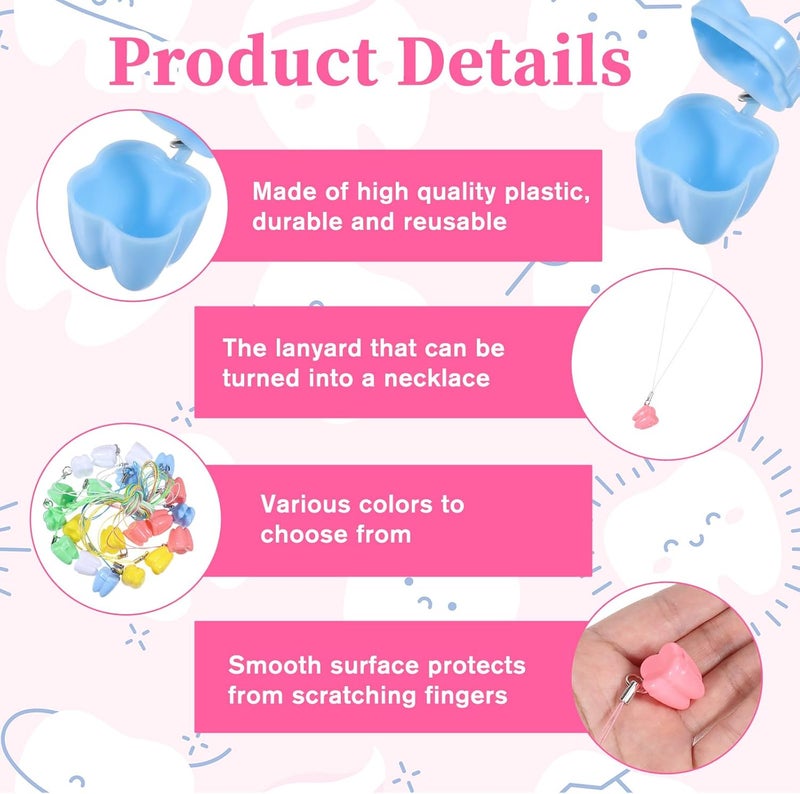 JIYIN 20 Pcs Tooth Necklace Boxes for Lost Teeth Organizer Cute Plastic Tooth Holder Cases Baby Milk Teeth Storage Case Colorful ToothFairy Box for Kids Keepsake Ornaments Accessories 5 Color A - Image 4