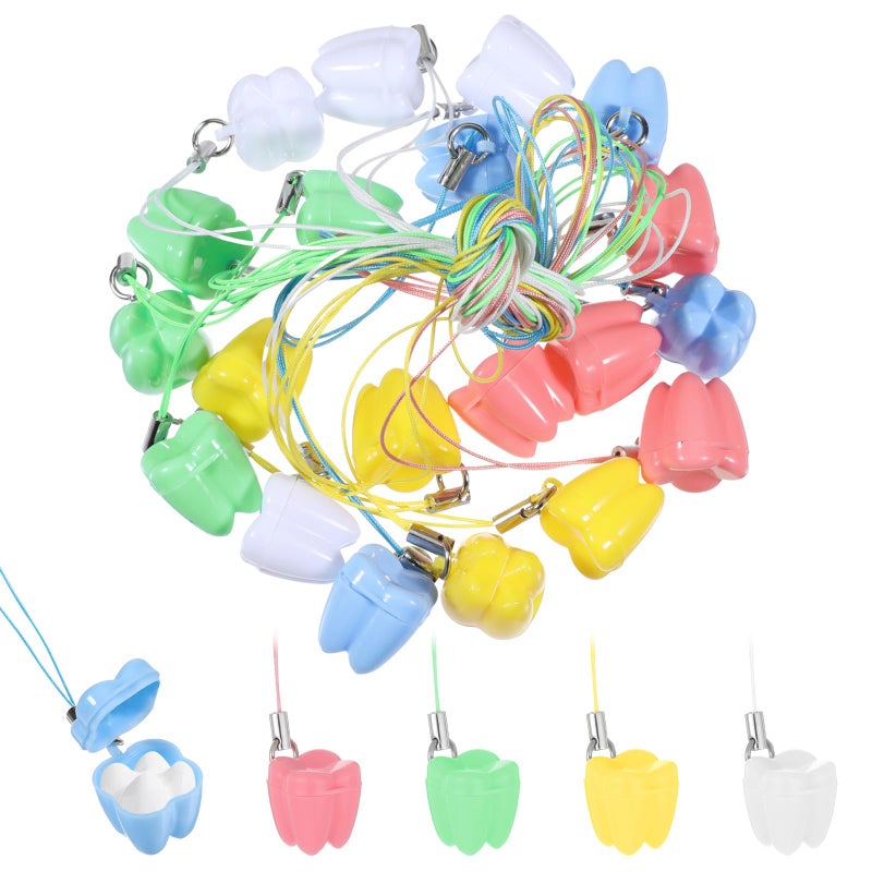 JIYIN 20 Pcs Tooth Necklace Boxes for Lost Teeth Organizer Cute Plastic Tooth Holder Cases Baby Milk Teeth Storage Case Colorful ToothFairy Box for Kids Keepsake Ornaments Accessories 5 Color A - Image 3