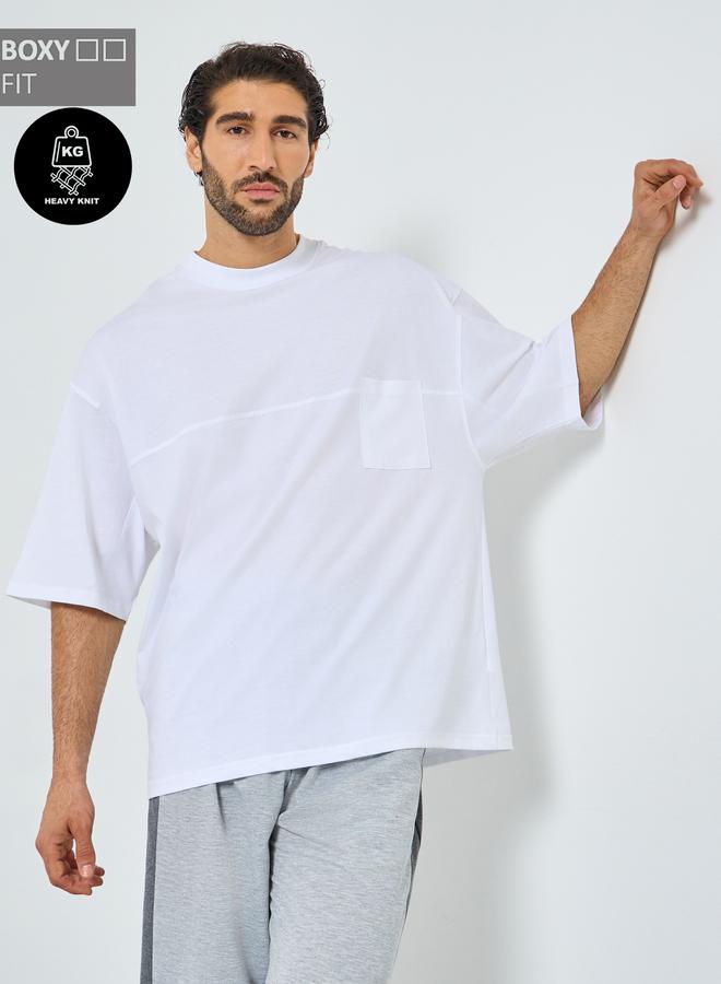 Styli Men White Heavy Jersey Boxy T-Shirt with Pocket - Image 1
