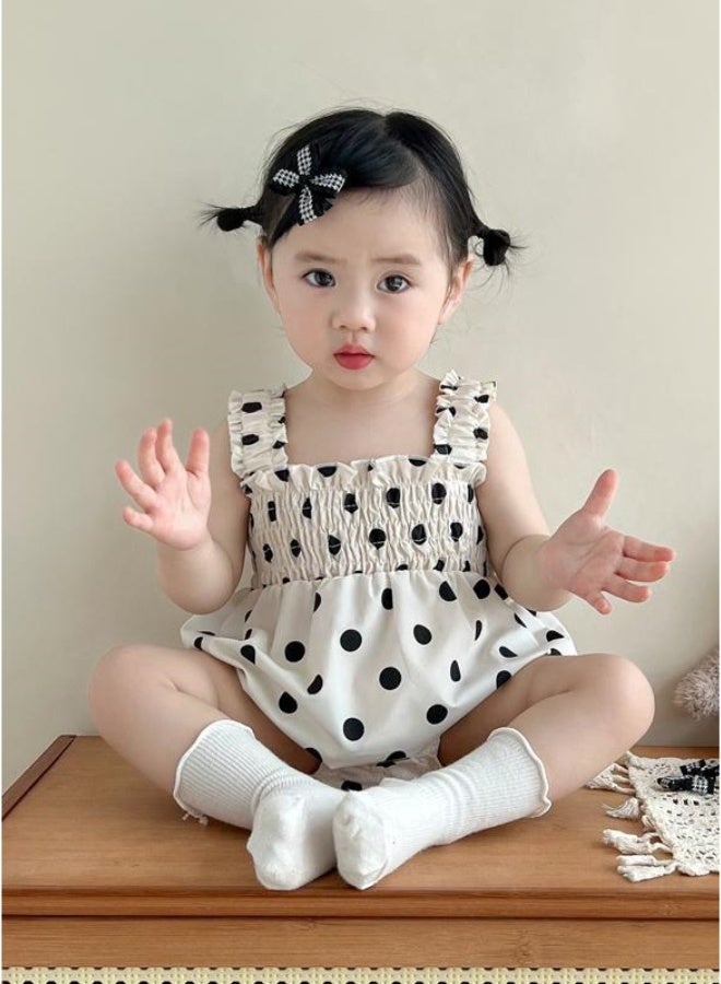 Noor&Star `Baby Girl Dot Print Romper | 95% Cotton Sleeveless Bodysuit | Breathable Summer Outfit 0-24M (59-100cm)` - Image 1