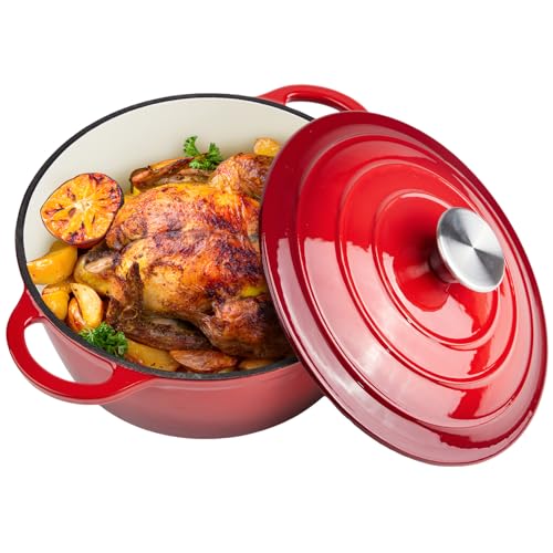 Alathote 6 Quart Dutch Oven Enameled Cast Iron with Lid - Big Dual Handles - Oven Safe up to 500°F - Classic Round Pot for Versatile Cooking (Red, 6 QT) - Image 1