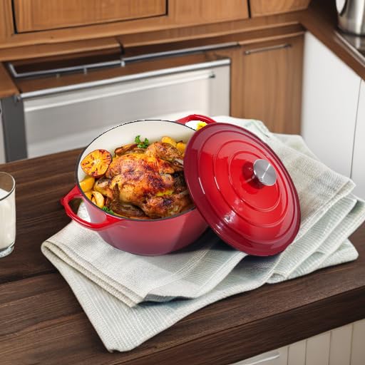 Alathote 6 Quart Dutch Oven Enameled Cast Iron with Lid - Big Dual Handles - Oven Safe up to 500°F - Classic Round Pot for Versatile Cooking (Red, 6 QT) - Image 5
