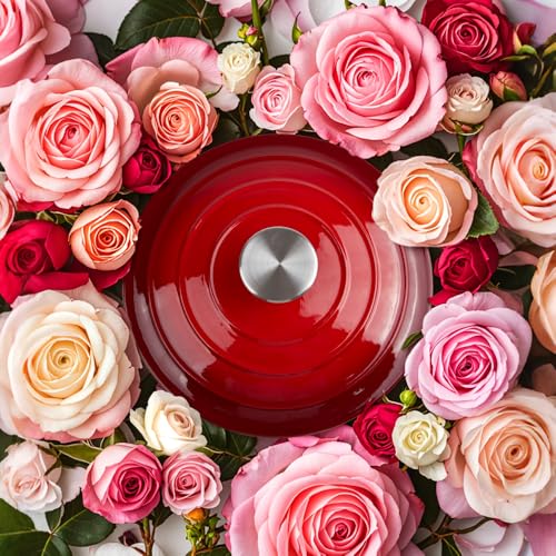 Alathote 6 Quart Dutch Oven Enameled Cast Iron with Lid - Big Dual Handles - Oven Safe up to 500°F - Classic Round Pot for Versatile Cooking (Red, 6 QT) - Image 2