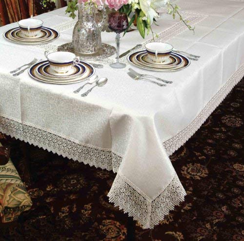 Violet Linen Treasure Lace Tablecloth White 70" by 88" Oblong/Rectangle - Image 4