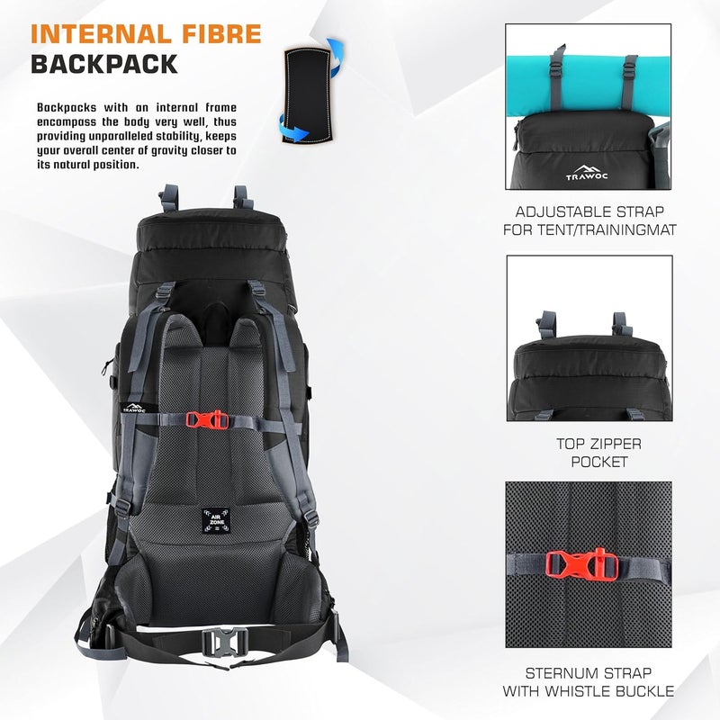 Trawoc TRIUMPH X 75 L Camping Backpack Trekking Hiking Ruckssack Travel Bag Front & Top Loading Laptop/Rain Cover/Shoe Compartment - Image 3