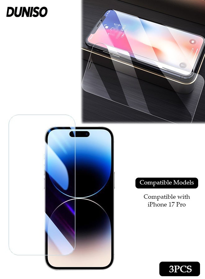 DUNISO 3 Pack 17 Pro Screen Protector Transparent High-definition Explosion-proof Tempered Film Shatterproof Anti-Scratch Film Screen Protector Enhanced Tempered Glass Protection Scratch Resistant, Anti-Fingerprint, Bubble Free， Tempered Glass Film for iPhone 17 Pro - Image 1