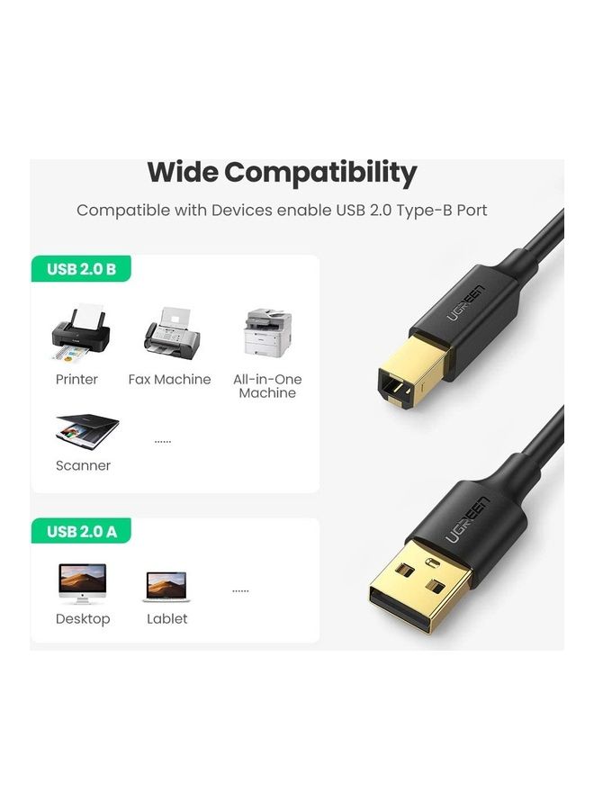يو جرين كابل طابعة وماسح ضوئي بمنفذ USB 2.0  من Type A ذكر إلى Type B ذكر أسود - Image 2