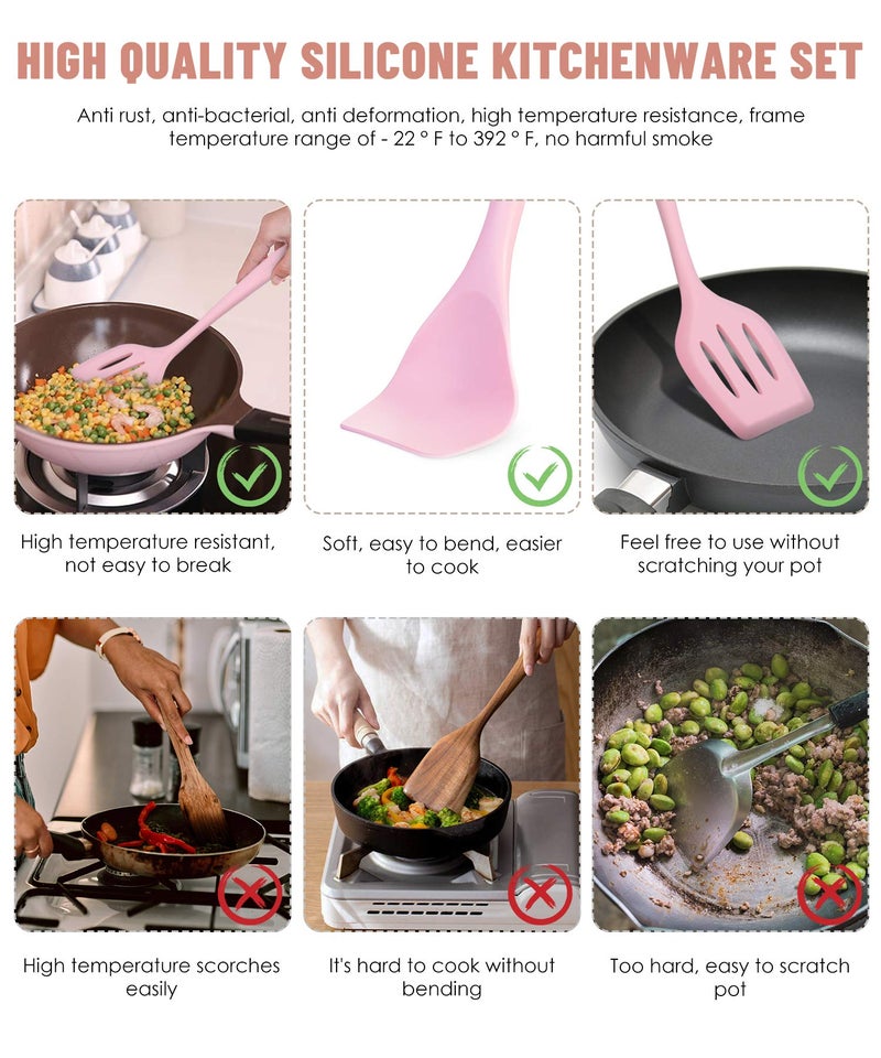 Pranski Kitchen Utensils Set-12 Pieces Silicone Cooking Utensils Set (Dishwasher Safe) 392°F Heat Resistant Spatula Set, Nonstick Cookware - Image 3