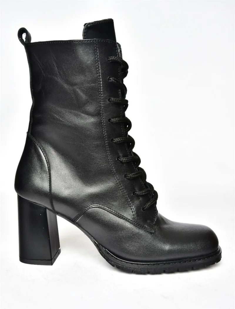 Fox Shoes R654026703 Black Leather Thick Heeled Women's Boots