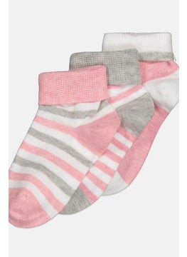 XOXO Kids Girl 5 Pairs Striped Non Terry Quarter Socks, Multicolor  - Image 2