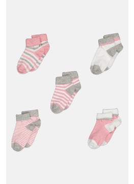 XOXO Kids Girl 5 Pairs Striped Non Terry Quarter Socks, Multicolor  - Image 1
