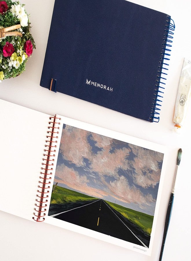 MENORAH ورق مينورا - مقاس A5 - دفتر رسم فني - 180 غرام/م² - غلاف حلزوني، دفتر رسم - 100 صفحة/50 ورقة (مقاس 14.8 سم × 21.0 سم) - غلاف معدني حلزوني صلب - دفتر رسم - منظر طبيعي (أزرق)، ألوان زيتية - Image 3