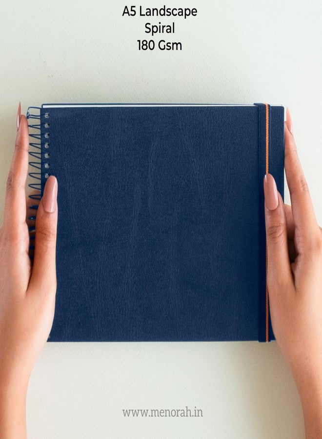 MENORAH ورق مينورا - مقاس A5 - دفتر رسم فني - 180 غرام/م² - غلاف حلزوني، دفتر رسم - 100 صفحة/50 ورقة (مقاس 14.8 سم × 21.0 سم) - غلاف معدني حلزوني صلب - دفتر رسم - منظر طبيعي (أزرق)، ألوان زيتية - Image 2