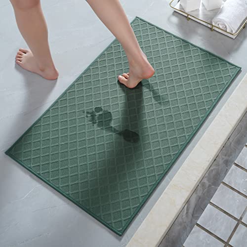 AMOAMI Ultra Thin Bathroom Rugs Rubber Backed Bath Mats for Bathroom Non Slip Absorbent Bathroom Mat for Floor Shower Sink 17x28 Green