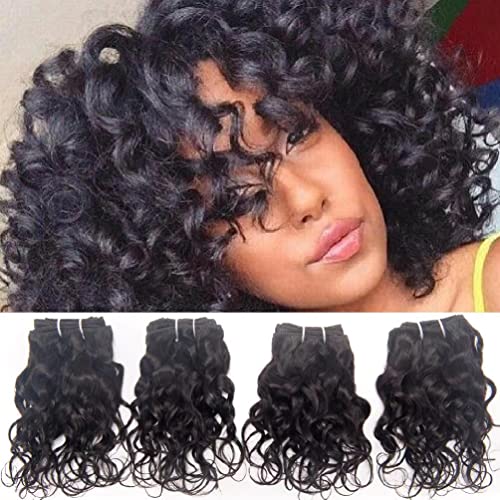 cocolove Brazilian Curly Human Hair Weave 4 Bundles Italian Curl 8 inch 50g 10A Grade Raw 100 Unprocessed Virgin Brazilian Human Hair Remy Hair Extensions Short Curly Wet And Wavy Cheap Natural Black Color - Image 1