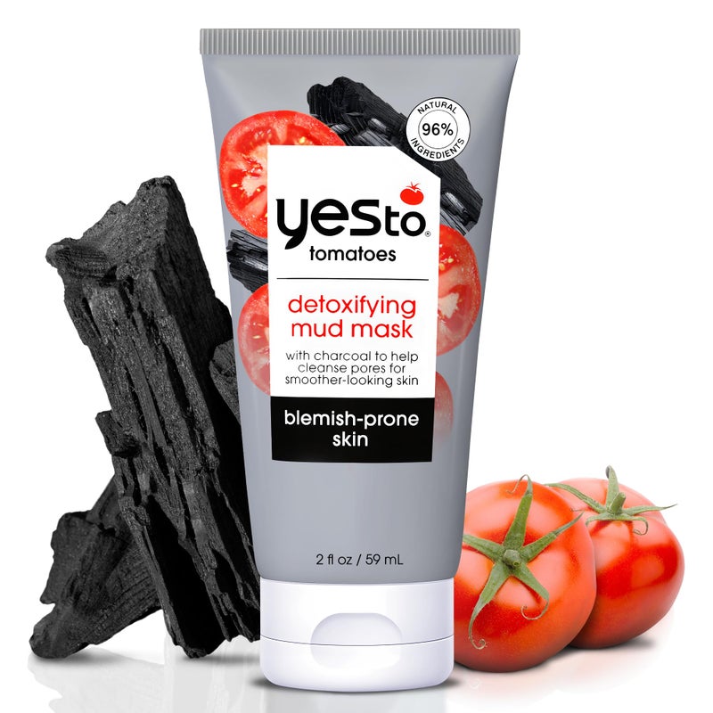 Yes To Tomatoes Clear Skin Detoxifying Charcoal Mud Mask For Acne Prone Skin Draw Out Impurities And Prevent Breakouts Contains Salicylic Acid 96 Natural Ingredients, Red, Tomato, 2.006 Fl Oz - Image 1