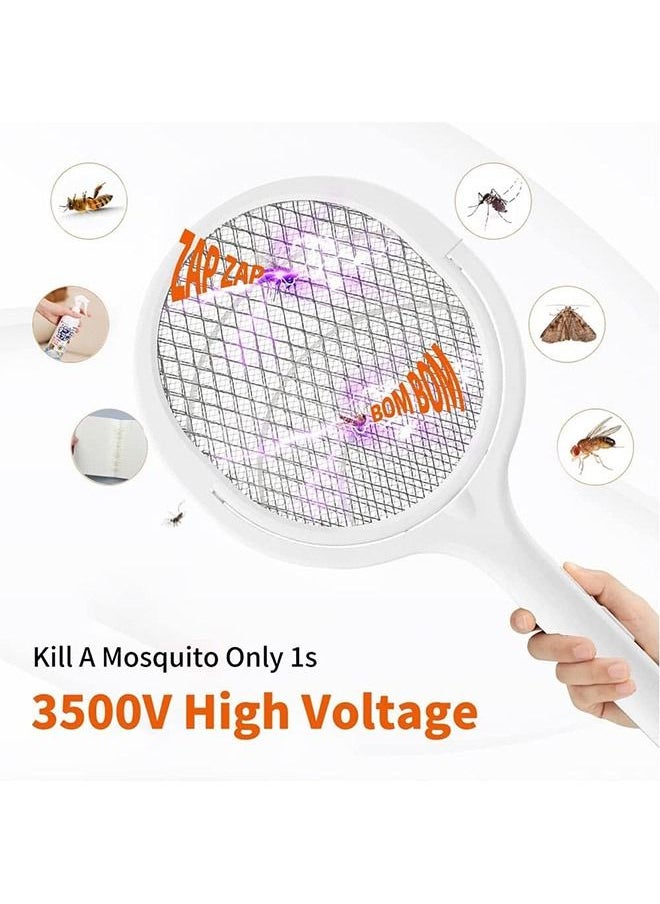 DMG Electric Fly Swatter  5 in1 Rotatable Indoor Bug Zapper Racket USB-C Rechargeable Mosquito Killer 3500V High-Voltage Mosquito Zapper with UV Light Standing Base and Wall Mount