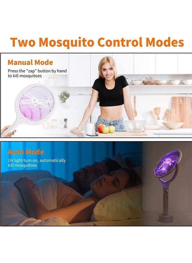 DMG Electric Fly Swatter  5 in1 Rotatable Indoor Bug Zapper Racket USB-C Rechargeable Mosquito Killer 3500V High-Voltage Mosquito Zapper with UV Light Standing Base and Wall Mount