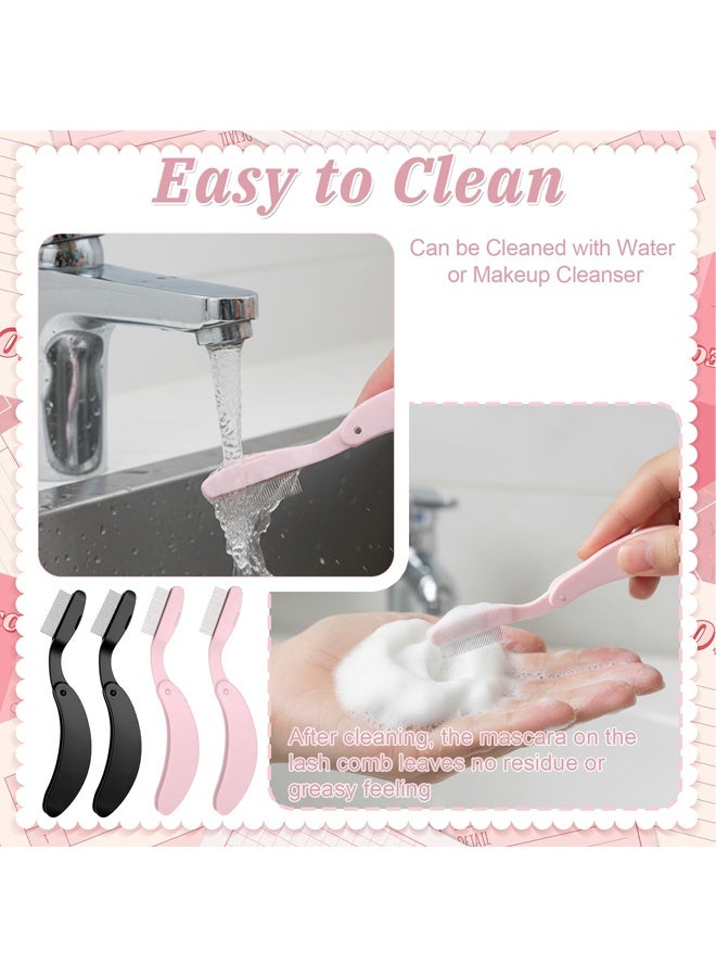 2Pcs Folding Eyelash Comb Separator, Mascara Application Tool, Black & Pink - Image 4