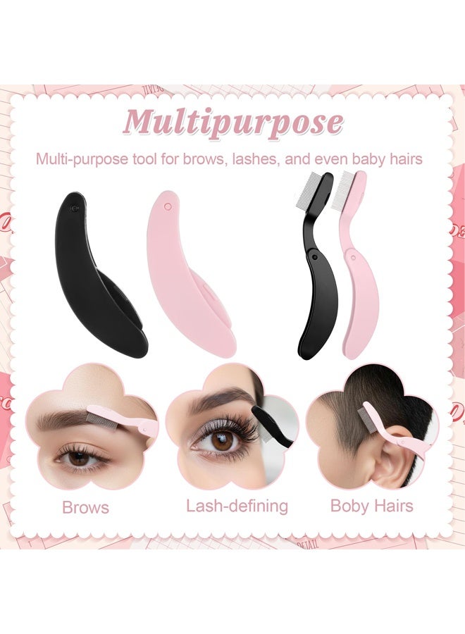2Pcs Folding Eyelash Comb Separator, Mascara Application Tool, Black & Pink - Image 5