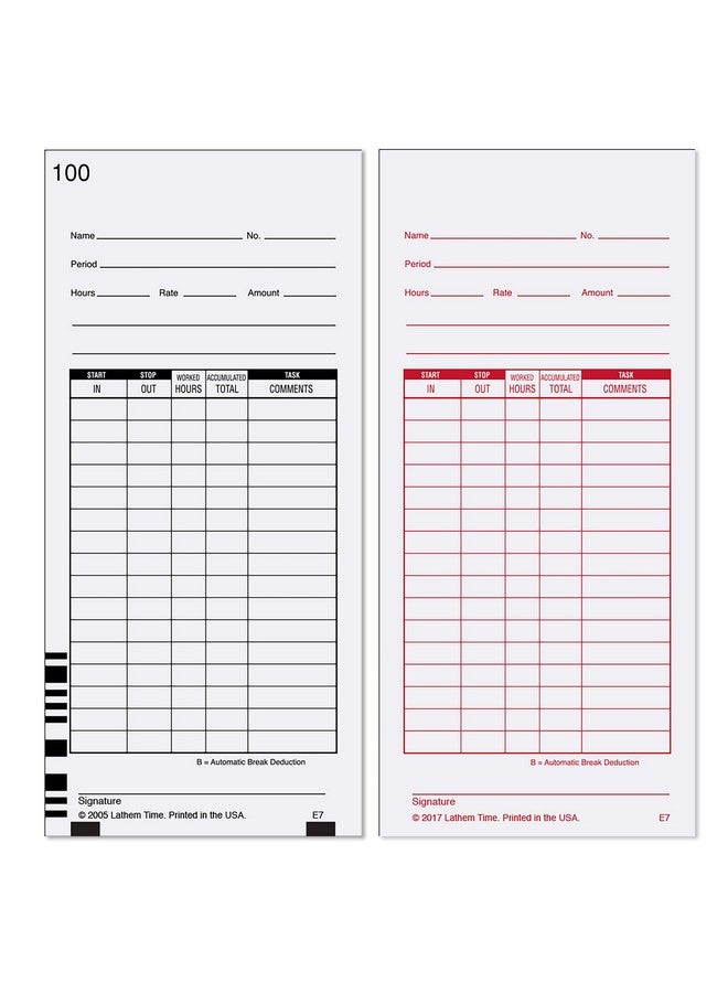 لاثيم بطاقات الوقت العالمية ثنائية الجوانب من Time E7100 لمسجل الوقت 7000E مرقمة 1100 100/حزمة 3 1/2X7 1/4 - Image 1